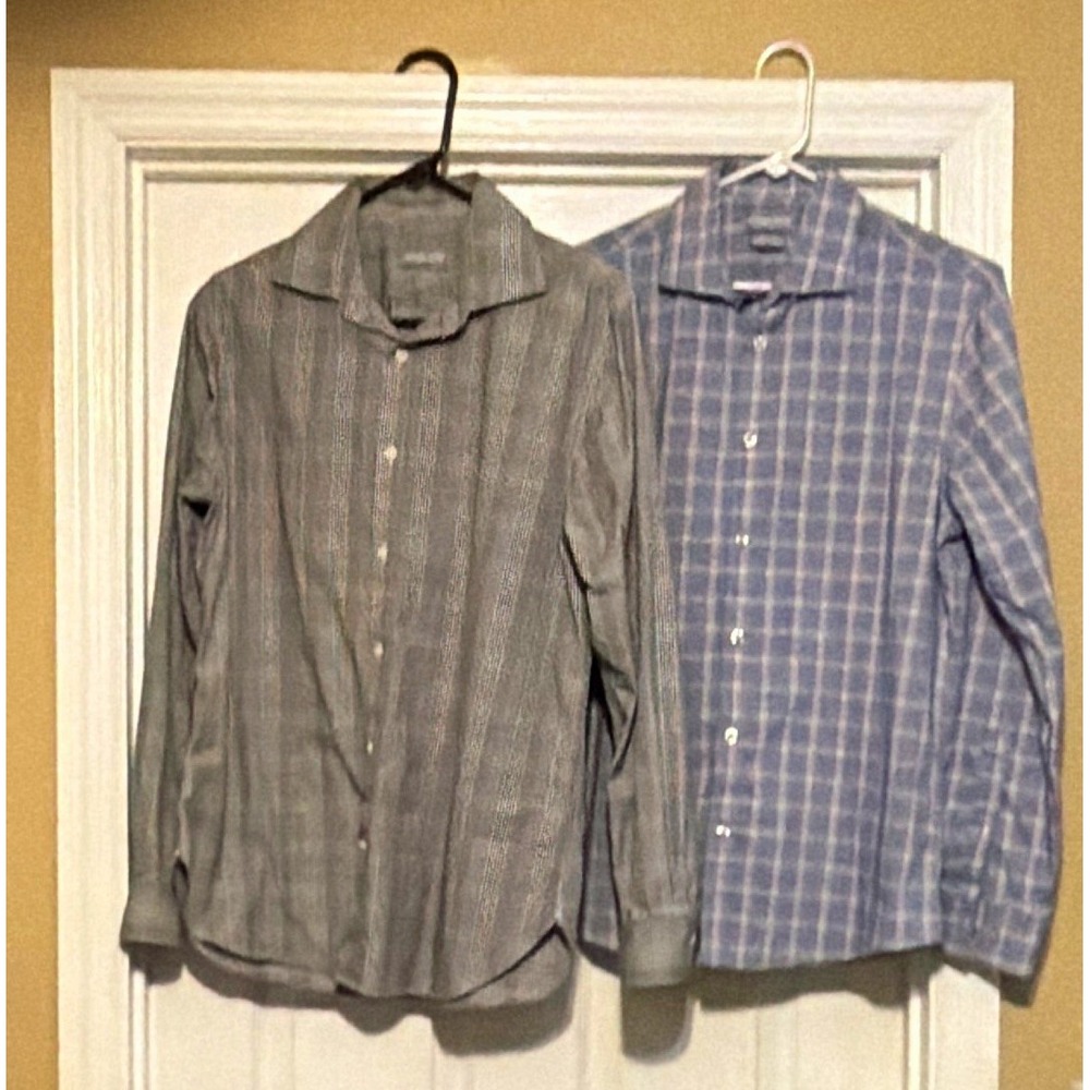 Michael Kors Lot of 2 Men's Slim Plaid Stretch Dress Shirts M 15.5 32/33, Dressy
